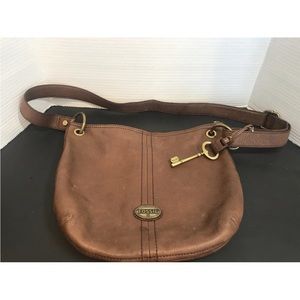 FOSSIL EXPLORER Espresso Brown Leather Hobo Bag Crossbody